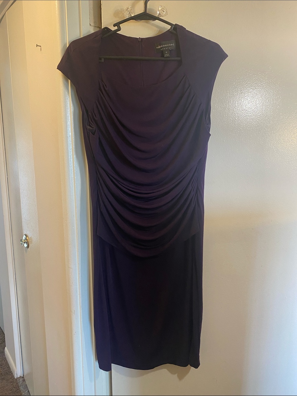 Connected Apparel Deep Plum Draped Midi Dress